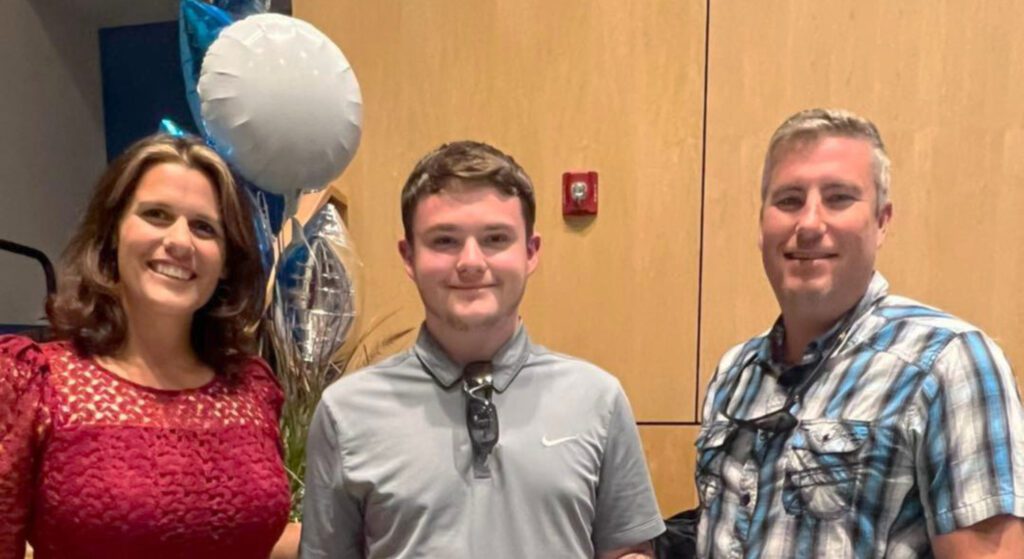 Julleanna and Adrian Seely with Byron Outten Memorial Scholarship winner, Connor Jonathan McLaughlin